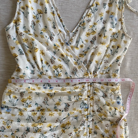 Fanco Becca Tiered Maxi Dress White | Yellow & Blue Floral | Large | High Low - Picture 12 of 16